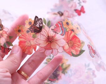 Butterfly Floral PET Tape by WT: Vintage Scrapbook Planner Tape (100cm)