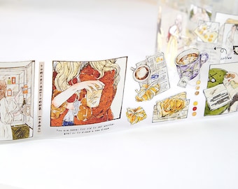 Pre-cut/ Kiss cut PET Tape Life in Frames Never Too Old  Xiao Bai Jia, planner journal scrapbook notebook decoration, 100cm loop sample