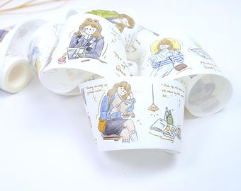 Ruban adhésif Washi prédécoupé Lost in Books Wendy Studio : échantillon de 100 cm d'autocollants pour albums de scrapbooking
