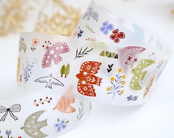 Cinta adhesiva precortada de PET/Washi con diseño de pájaros vintage de LULU Studio, ideal para decorar agendas, diarios, álbumes de recortes y cuadernos. Muestra de 100 cm de diámetro.