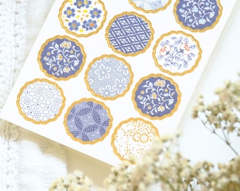 FORON Japanese Seal (Large) Indigo  // gold foil stamping stickers, planner stickers, stickers for scrapbook journal, stickers made in japan