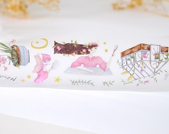 Pre-cut PET Tape Flower Girl Muzishan, planner journal scrapbook notebook gift decoration, 113cm loop sample