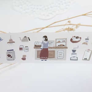 Nastro PET Neko Café pretagliato campione da 80 cm TeaYouShop // nastro PET con gatto e caffè vintage per journaling, scrapbooking, pianificazione // carta da regalo