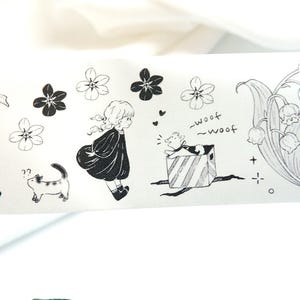 Black and White Pre-cut Washi Tape Vintage Fairy Tale Time |100cm| for journal, scrapbooking, junk journal, card making, planner, gift