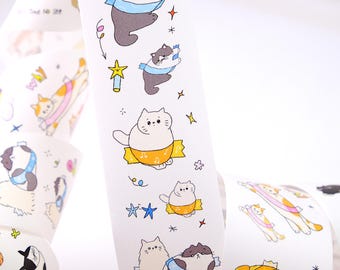 Cinta Washi precortada "Stick up the Kitten" de Wanle Studio para decorar agendas, diarios, álbumes de recortes y cuadernos. Muestra de bucle de 84 cm.