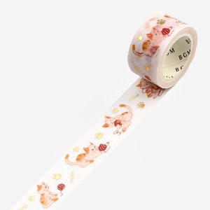 1 rouleau de ruban adhésif Washi BGM Chats et pelotes de laine | Papier journal | Adorables autocollants pour agenda | ruban adhésif japonais | Cadeaux décoration