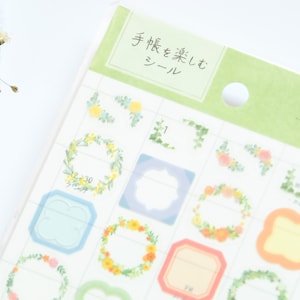 Pegatinas transparentes de PET para cuaderno, grandes pegatinas enmarcadas con plantas, hechas en Japón para cuadernos, diarios y decoración de regalos.