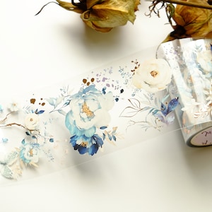 100 cm Rose Nocturne breed vergulde PET-tape The Washi Tape Shop // monster vintage blauwe bloemen tape// retro stickertape // cadeaus voor moeder