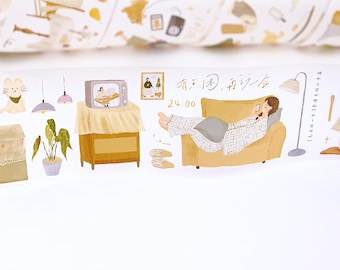 Pre-cut Clear PET Tape/Washi Tape A Fufilling Day Yier Studio for planner journal scrapbook notebook decoration, 100cm loop sample
