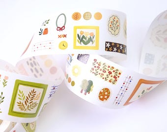 Cinta Washi precortada con estampado floral retro de LULU Studio para decorar agendas, diarios, álbumes de recortes y cuadernos, muestra de 150 cm.