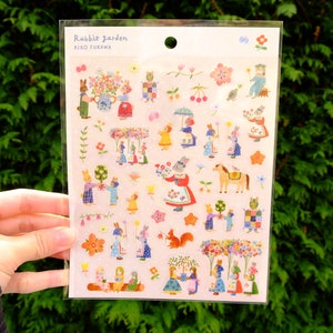 Stickers PET transparents Jardin de lapins Aiko Fukawa Produits Cozyca | Stickers fabriqués au Japon | Cadeaux pour la fête des mères