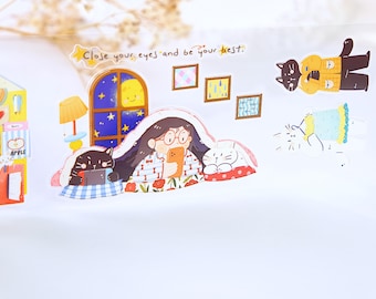 Pre-cut Washi Tape/PET Tape Holiday Routine Xiami, planner journal scrapbook notebook decoration, 166cm loop sample