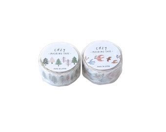 Mind Wave Cozy Washi Tape Die-Cut Birds , Forest | 1 roll | Journal sticker tape | cute planner stickers | japanese washi tape