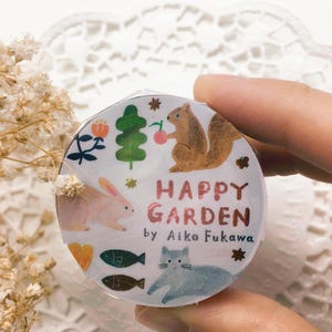 1 roll Transparent Masking Tape HAPPY GARDEN Fukawa Aiko  | Journal sticker tape | Japan washi tape for gift wrapping || Gifts decoration