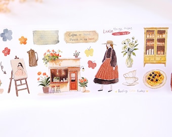 Pre-cut Clear PET Tape/Washi Tape Cream Puff Tea Party Yier Studio for planner journal scrapbook notebook decoration, 100cm loop sample