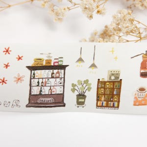 Voorgesneden Washi Tape Koffietijd 100 cm Wanle Studio || vintage coffeeshop-washi-tape voor journaling, planning, scrapbooking || cadeaupapier