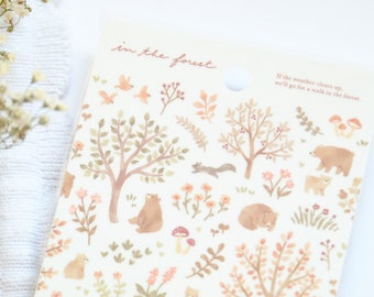 In The Forest Sticker Bear Mind Wave Stickers //cute stickers,planner stickers,flowers animal  stickers for scrapbook, journal// gifts