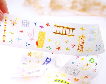 Cinta Washi precortada con estrellas de crayón de Wanle Studio para decorar agendas, diarios, álbumes de recortes y cuadernos, muestra de 100 cm de ancho.