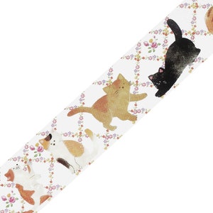 1 rolo de fita PET para gatos Café a la Mode BGM | para diário | scrapbooking | fita de embrulho para presente | fita adesiva fofa | papelaria japonesa