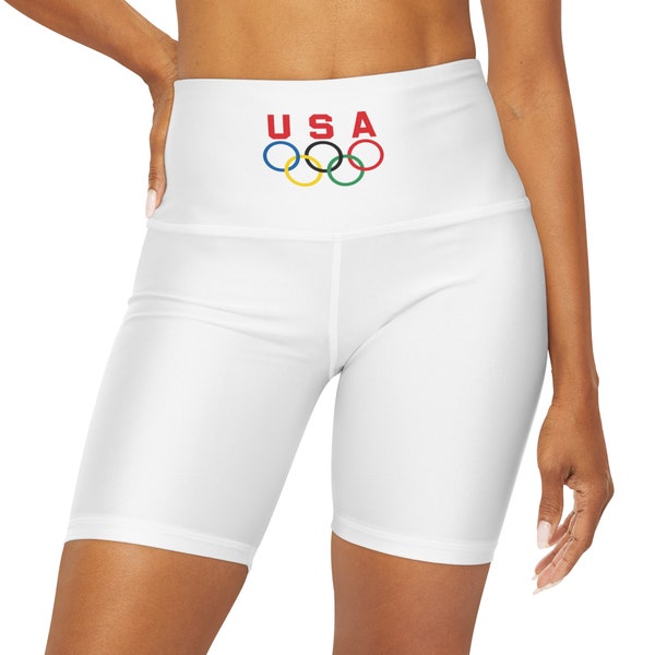 USA Olympic High Waisted Yoga Shorts (AOP)