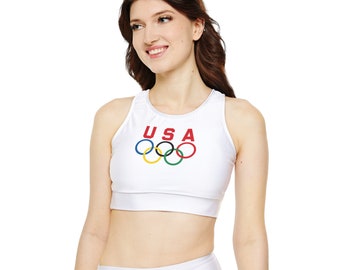 USA Olympic Fully Lined, Padded Sports Bra (AOP)