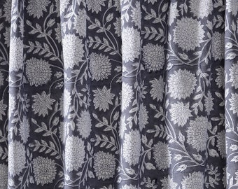 Beautiful Hand Block Printed Gray Fabric, Cotton Fabric, Indian Fabric, fabric by yard, Block Printed Cotton womens clothing Sewing robe