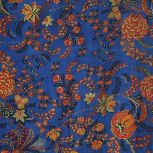 Tessuto di velluto stampato blu-arancio, tessuto indiano, tessuto di velluto floreale, tessuto per tappezzeria, tessuto per paralume, tessuto per tenda, tessuto per trapuntatura