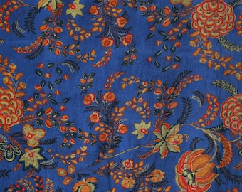 Tela de terciopelo con estampado azul y naranja, tela india de terciopelo floral, tela de tapicería para pantallas de lámparas, tela para cortinas, tela para acolchado.