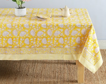 French Tablecloth Cover, Block Printed Tablecloth, Indian Table Linen, Floral Dinning TableCloth ,Elegant Decoration, Rectangle Tablecloth