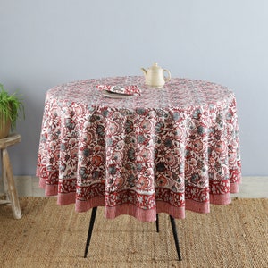 Lotus Flower Table Cloth Indian block Print Round Table Cover Housewarming Gift Country Kitchen Round Tablecloth Throw Circle Tablecloth