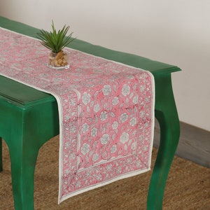 Pink White, Black Indian Hand Block Floral Printed Cotton Cloth Table Runner for Wedding Events Home Decor Party Console