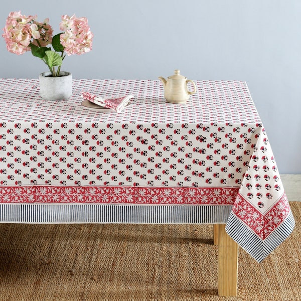 Floral Tablecloth Cover, Block Printed Tablecloth, Indian Table Linen, Wedding Dinning TableCloth ,Elegant Decoration, Rectangle Tablecloth