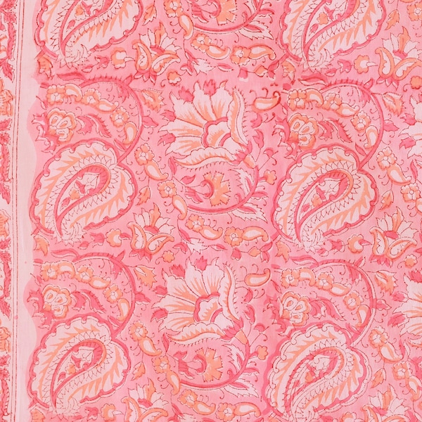 Pink Hand block print, paisley print, soft cotton fabric, Fabric floral dress sewing craft fabric Sold by Yard Continous Cut 44" wide