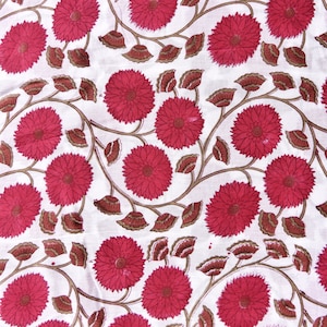 Indian Fabric--Hand Block Print--Hand Dyed/Hand Printed--Red & White Floral Cotton Fabric--Indian Cotton Fabric by the YARD
