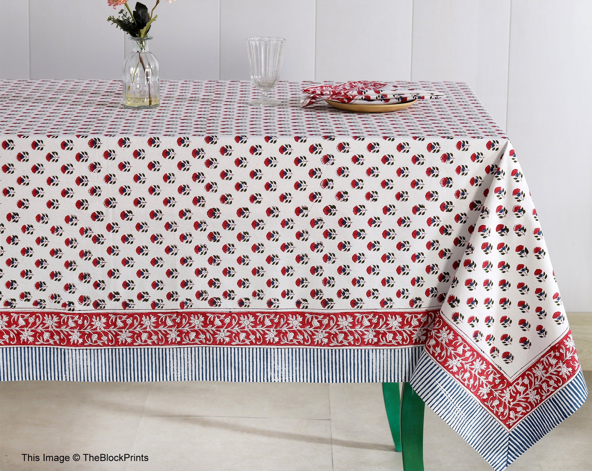 Floral Tablecloth Cover, Block Printed Tablecloth