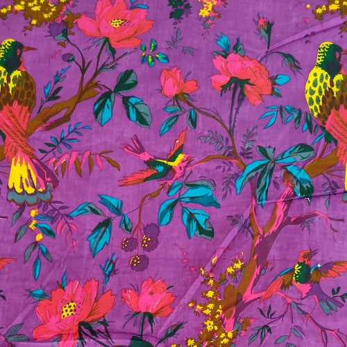 Pink Bird Print Cotton Fabric Sewing Kimono Fabric Etsy