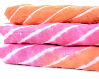Sold By Yard Pink And Orange Tie Dye Shibori Print Fabric, Batik Print Cotton Shibori Throw Fabric Bandhani and White Shibori Fabric Indian