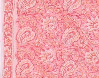 Pink Hand block print, paisley print, soft cotton fabric, Fabric floral dress sewing craft fabric Sold by Yard Continous Cut 44" wide