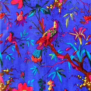 Indian Blue Bird print fabric Womens clothing Indian fabric cotton fabric by yard tunic girls dress fabric vegetable dyed cotton robe