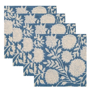 Tovaglioli di stoffa di cotone stampati a mano con motivo floreale indiano con girasoli blu e bianchi, decorazioni per matrimoni, set di tovaglioli da cena da 4, 6, 12, 24, 48