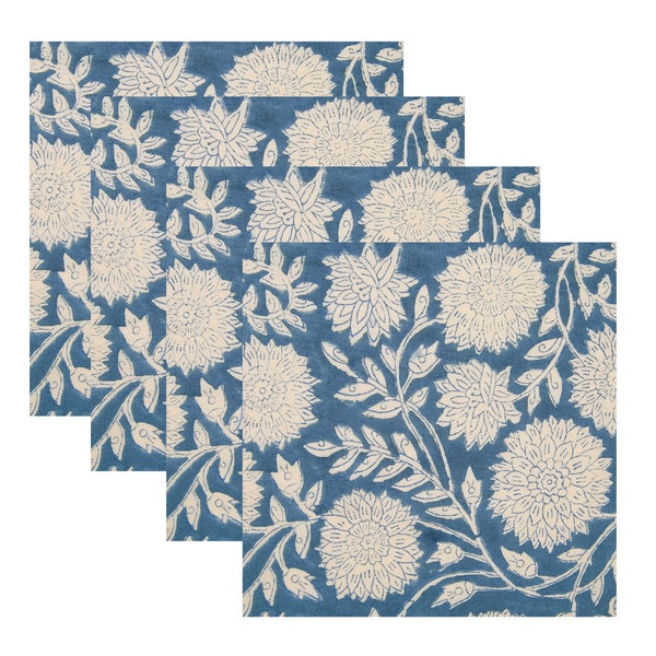 Lot de 4,6,12,24,48 serviettes de table en tissu de coton à motif floral indien bleu et blanc, décoration de mariage, lot de 4,6,12,24,48