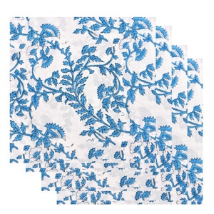 Tovaglioli di stoffa in cotone con stampa floreale indiana blu su bianco, per matrimoni, eventi, feste in casa, 9x9" - Cocktail 20x20" - Cena