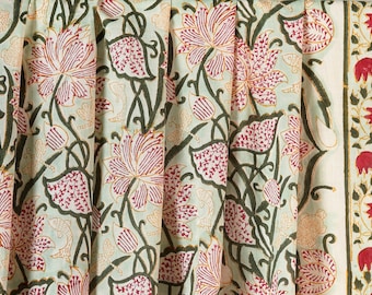 Green Beautiful Hand Block Printed Salmon Fabric, Cotton Fabric, Indian Fabric, fabric by yard, Block Printed Cotton womens Sewing clothing