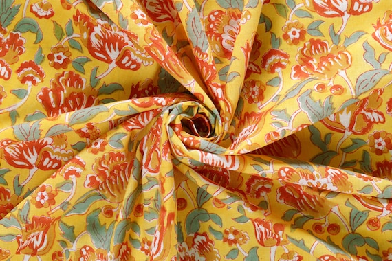 Pure Cotton Fabric , Flower Block Print Fabric , Women Dressmaking Fabric , Voile Soft Cotton ,Lotus Flower Napkins Dress Sewing Fabric