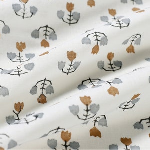 Tissu doré, petit imprimé floral, bloc imprimé à la main, corail, tissu en coton, tissu indien, tissu par mètre, bloc de coton imprimé pour femmes