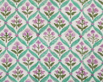 Cotton Canvas Fabric by the Yard Hand Block Printed Cotton Duck Purple Liliy Flower , Great fabric for making bags and home decor Width 50"