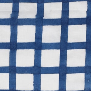 Indigo Blue White Striped Hand Block Print Cotton Fabric, Indian Fabric, Fabric by The Yard, Sewing Dress, Beachwear Kaftan Caftan Fabric