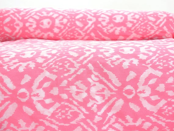 2.5 Yard Pink Ikat Printed Fabric Sewing Craft Dressmaking Cotton Fabric Indian
