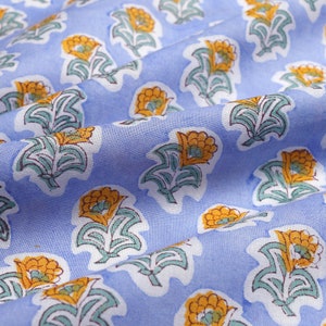 Soft Voile Cotton Fabric, Printed Fabric, Indian Fabric, Fabric Sold By Yard, Hand Printed Fabric, Dress Fabric Blue Floral Crafting Fabric