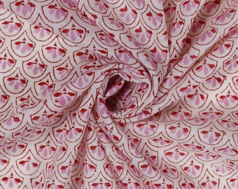 Beautiful Hand Block Print Fabric, Floral Print Cotton Fabric, Block Printed Indian Fabric Sold By Yard, Beautiful Pink Fabric